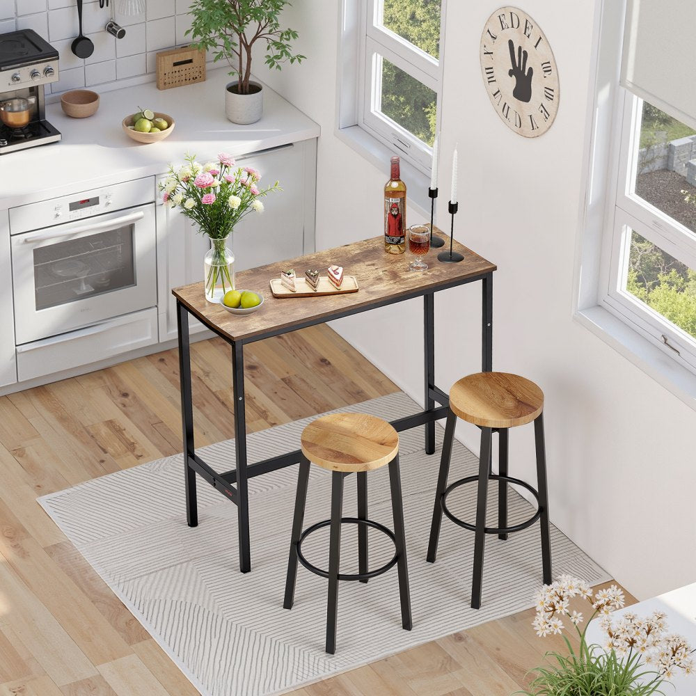 VEVOR Bar Table, Sturdy Metal Frame High Top Pub Table, Narrow Long Kitchen Dining, Cocktail Counter Bar Height Desk, Easy to Assemble,39x16x35.5 in, for Living Room Party, Rustic Brown and Black