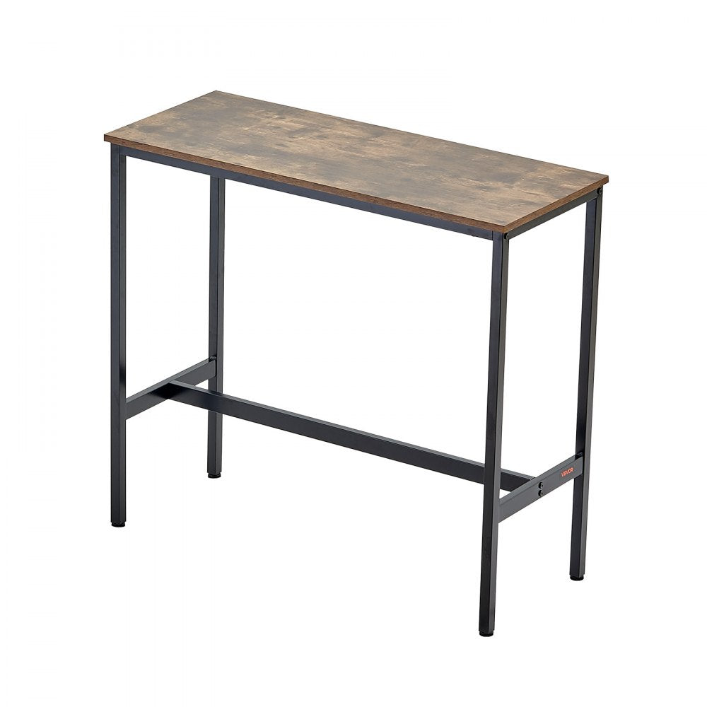 VEVOR Bar Table, Sturdy Metal Frame High Top Pub Table, Narrow Long Kitchen Dining, Cocktail Counter Bar Height Desk, Easy to Assemble,39x16x35.5 in, for Living Room Party, Rustic Brown and Black