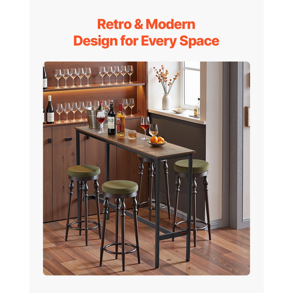 VEVOR Bar Table, Sturdy Metal Frame High Top Pub Table, Narrow Long Kitchen Dining, Cocktail Counter Bar Height Desk, Easy to Assemble, 55x15x39 in, for Living Room Party, Rustic Brown and Black