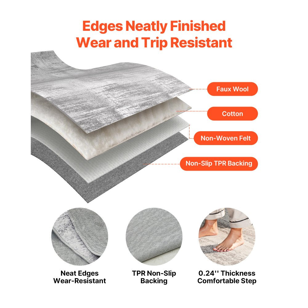 VEVOR Area Rug, 10 x 14 ft Large Washable Rug, Non-Slip and Tear-Resistant Soft Carpet, Pet & Child Friendly Modern Area Rugs, Indoor Mat for Bedroom, Office, Living Room, Kids Room, Entryway, Gray