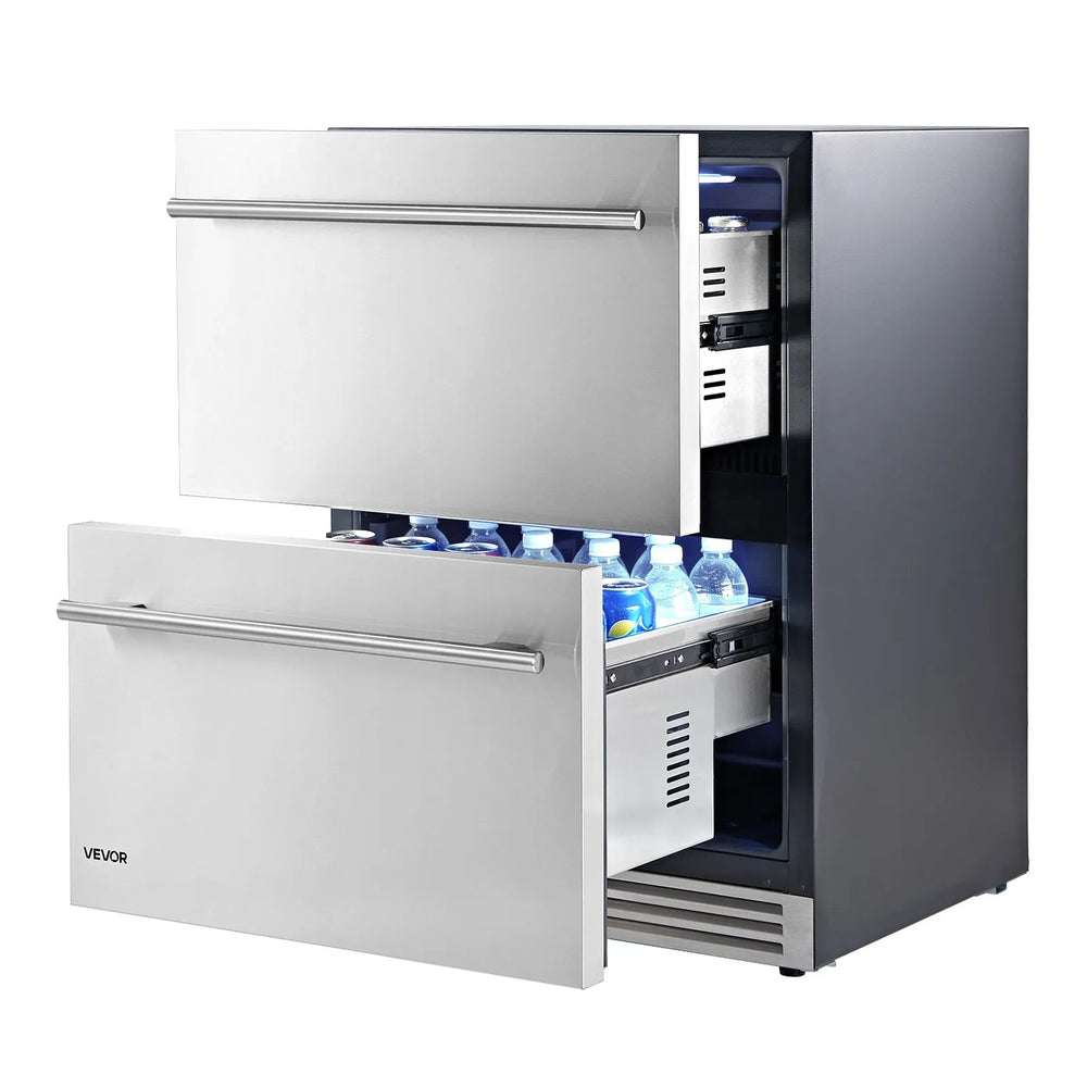 VEVOR Drawer Refrigerator, 24 in Undercounter Beverage Fridge, Large Capacity, Drink Cooler with 304 Stainless Steel Drawers, Temp Control, Powerful Compressor, for Kitchen, Office & Game Room