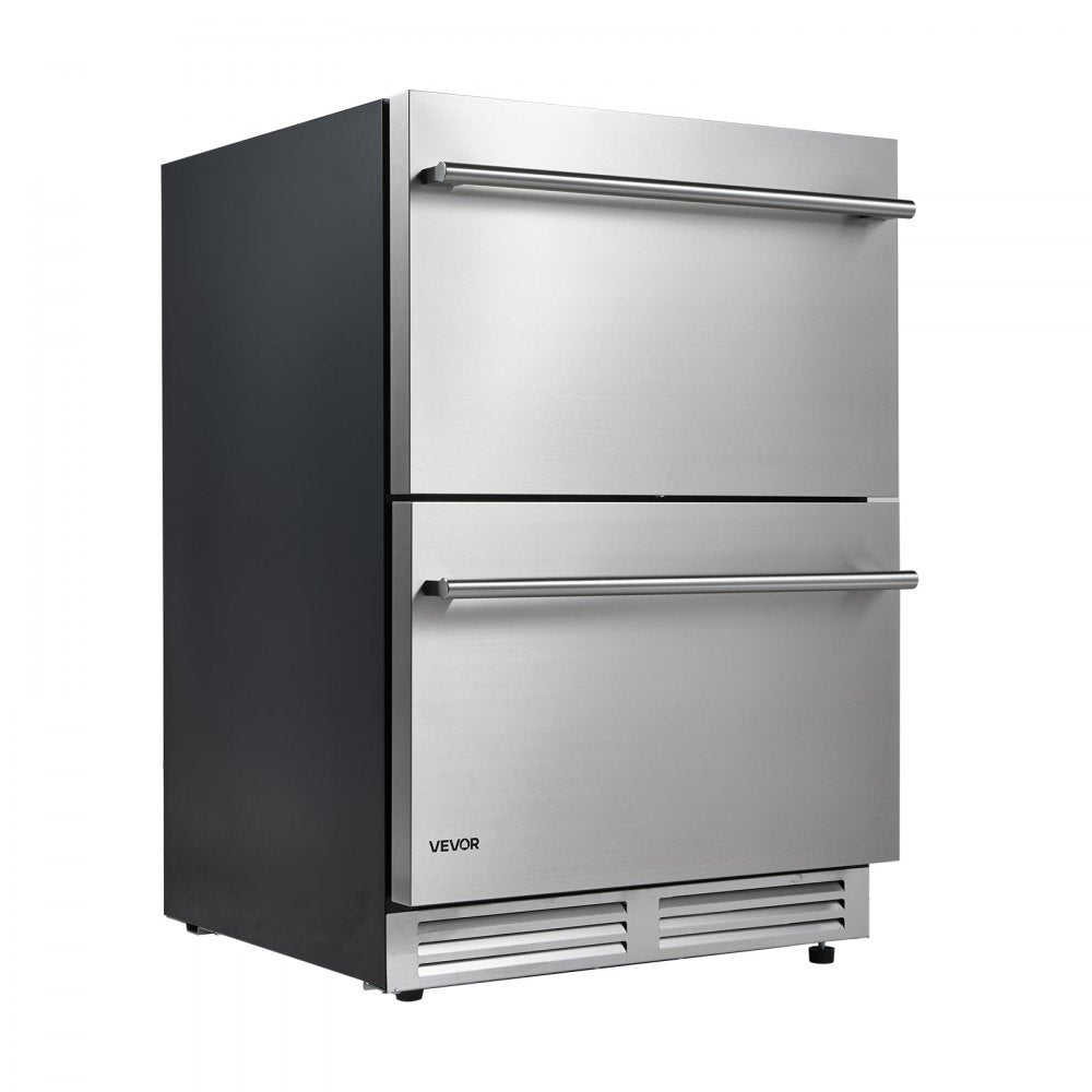 VEVOR 24" Convertible Drawer Fridge/Freezer, Undercounter Beverage Cooler, -4℉ to 64℉ Temp Range, Convertible Refrigerator/Freezer Mode, 304 Stainless Steel Drawer, Ideal for Kitchen, Bar & Garage