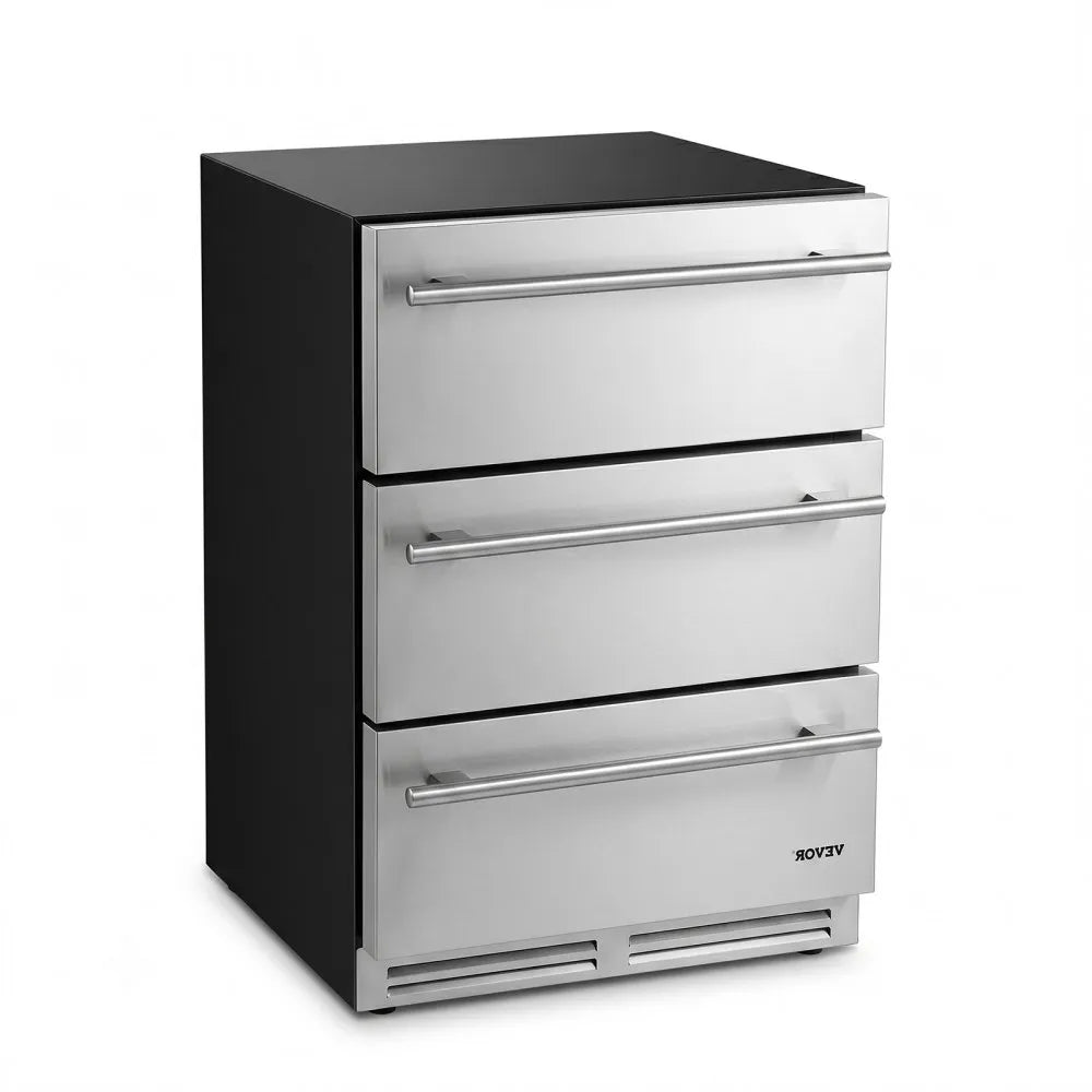 VEVOR 3-Drawer Refrigerator, 24 in Undercounter Beverage Cooler, Large Capacity Drink Fridge, 3 Separate Storage Zones, 304 Stainless Steel Drawers, Fast Cooling, for Kitchen, Game Room & Home Bar