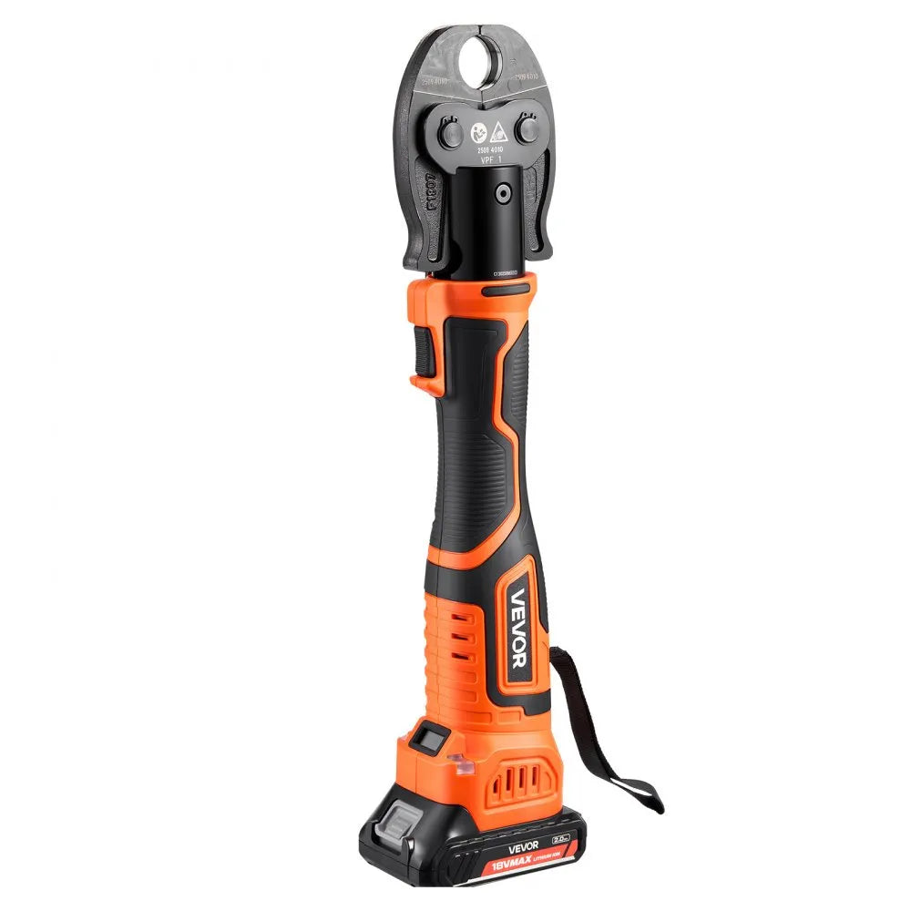 VEVOR Press Tool, 18V Electric Pipe Crimping Tool for 1/2" 3/4" 1" PEX Pipe Stainless Steel Rings, 24KN PEX Press Tool Compatible with PureFlow - with 3 VPF Jaws, 2pcs 2AH Batteries, Charger & Toolbox