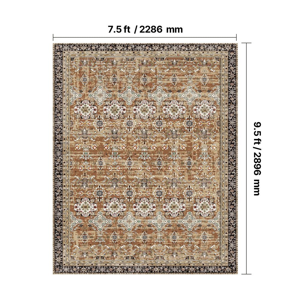 VEVOR Area Rug, 7.5 x 9.5 ft Large Washable Rug, Non-Slip and Tear-Resistant Soft Carpet, Pet & Child Friendly Vintage Area Rugs, Indoor Mat for Bedroom, Living Room, Office, Entryway, Brown Green