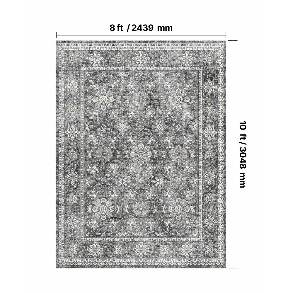 VEVOR Area Rug, 8 x 10 ft Large Washable Rug, Non-Slip and Tear-Resistant Soft Carpet, Pet & Child Friendly Vintage Area Rugs, Indoor Mat for Bedroom, Living Room, Kids Room, Entryway, Office, Gray