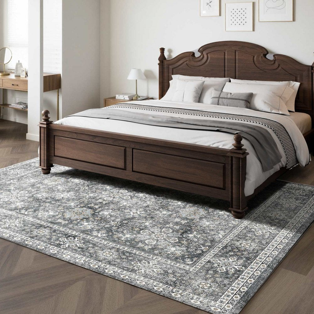VEVOR Area Rug, 8 x 10 ft Large Washable Rug, Non-Slip and Tear-Resistant Soft Carpet, Pet & Child Friendly Vintage Area Rugs, Indoor Mat for Bedroom, Living Room, Kids Room, Entryway, Office, Gray