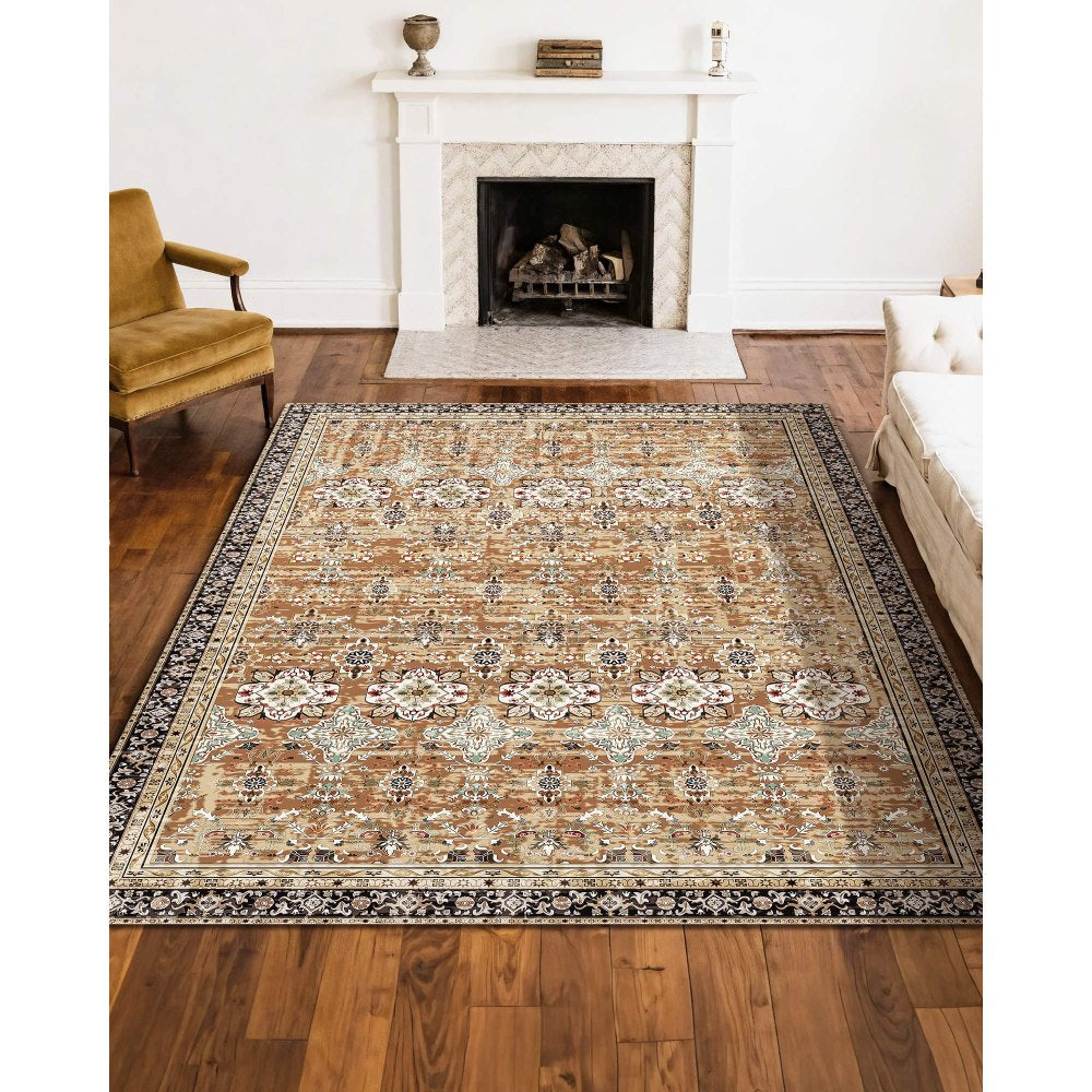 VEVOR Area Rug, 8 x 10 ft Large Washable Rug, Non-Slip and Tear-Resistant Soft Carpet, Pet & Child Friendly Vintage Area Rugs, Indoor Mat for Bedroom, Living Room, Kids Room, Office, Brown Green