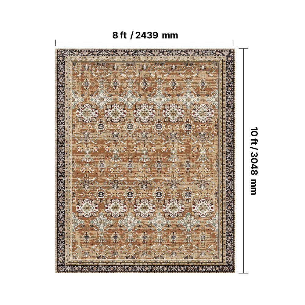 VEVOR Area Rug, 8 x 10 ft Large Washable Rug, Non-Slip and Tear-Resistant Soft Carpet, Pet & Child Friendly Vintage Area Rugs, Indoor Mat for Bedroom, Living Room, Kids Room, Office, Brown Green
