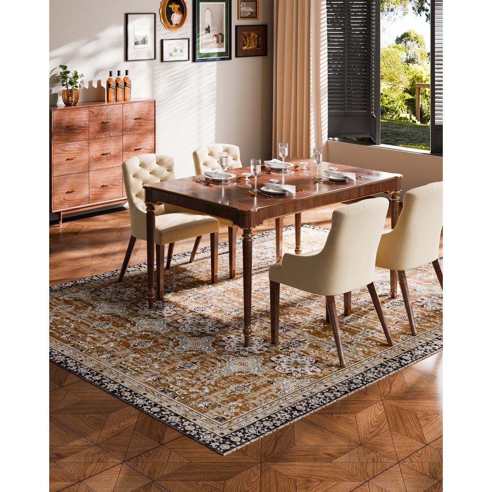 VEVOR Area Rug, 8 x 10 ft Large Washable Rug, Non-Slip and Tear-Resistant Soft Carpet, Pet & Child Friendly Vintage Area Rugs, Indoor Mat for Bedroom, Living Room, Kids Room, Office, Brown Green