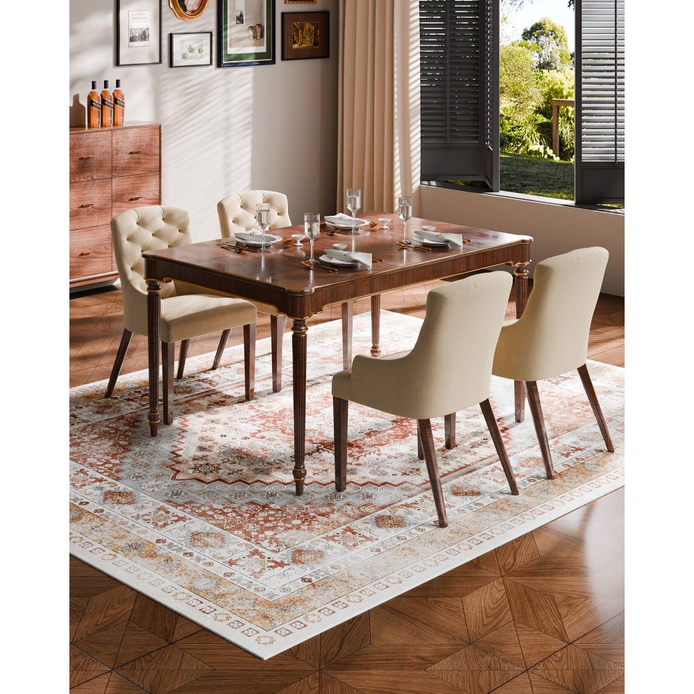 VEVOR Area Rug, 8 x 10 ft Large Washable Rug, Non-Slip and Tear-Resistant Soft Carpet, Pet & Child Friendly Vintage Area Rugs, Indoor Mat for Bedroom, Living Room, Kids Room, Office, Brown Red