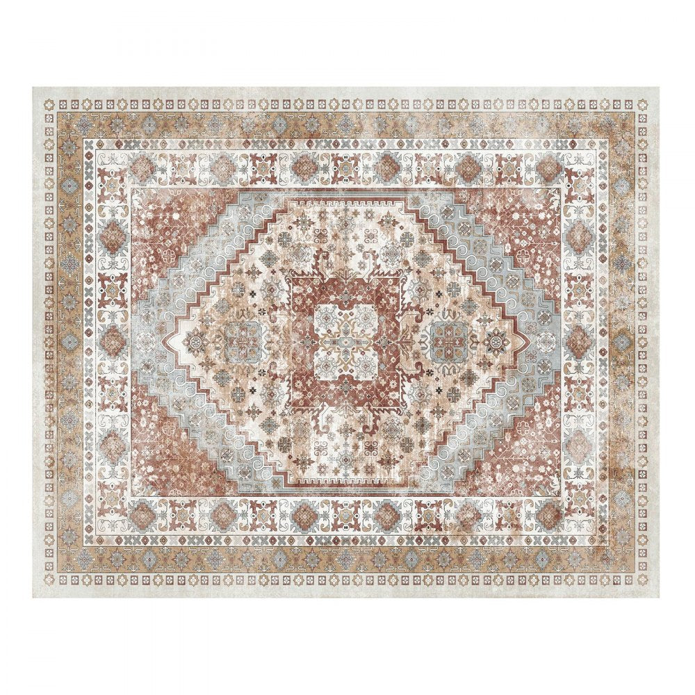 VEVOR Area Rug, 8 x 10 ft Large Washable Rug, Non-Slip and Tear-Resistant Soft Carpet, Pet & Child Friendly Vintage Area Rugs, Indoor Mat for Bedroom, Living Room, Kids Room, Office, Brown Red