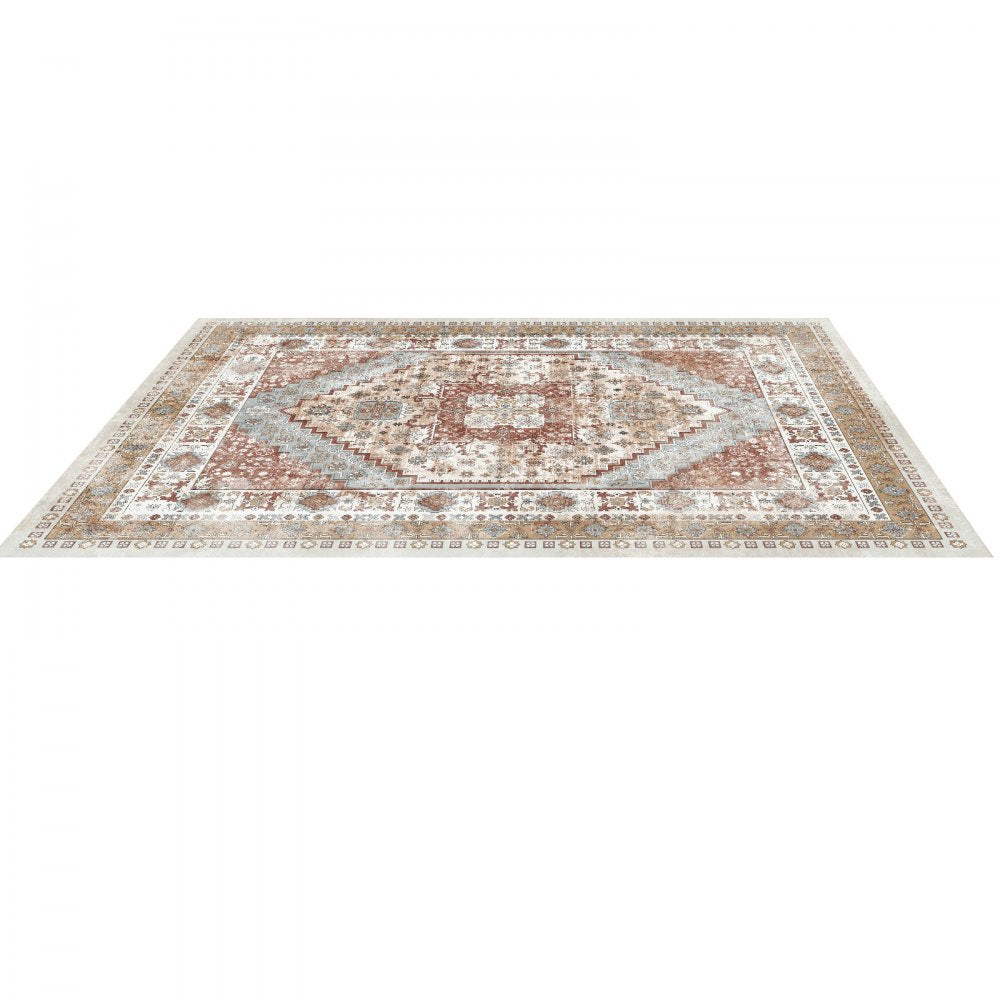 VEVOR Area Rug, 8 x 10 ft Large Washable Rug, Non-Slip and Tear-Resistant Soft Carpet, Pet & Child Friendly Vintage Area Rugs, Indoor Mat for Bedroom, Living Room, Kids Room, Office, Brown Red