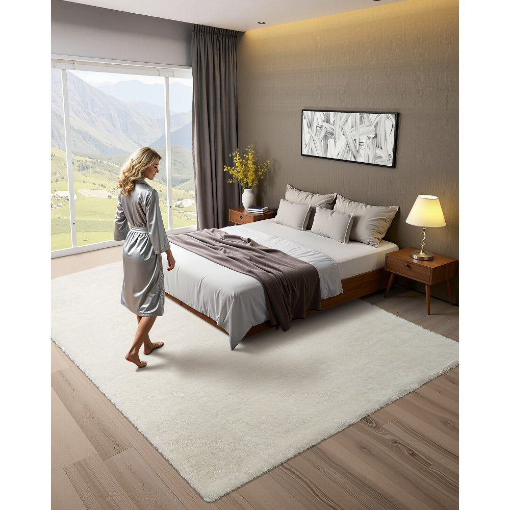 VEVOR Indoor Plush Area Rugs, 8 x 10 ft Soft Plush Carpet, Furry Shag Area Rugs for Living Room, Bedroom, Sunroom, Modern Home Decor Aesthetic, Non-Shedding, Non-Woven, Slip-Resistant, Ivory White