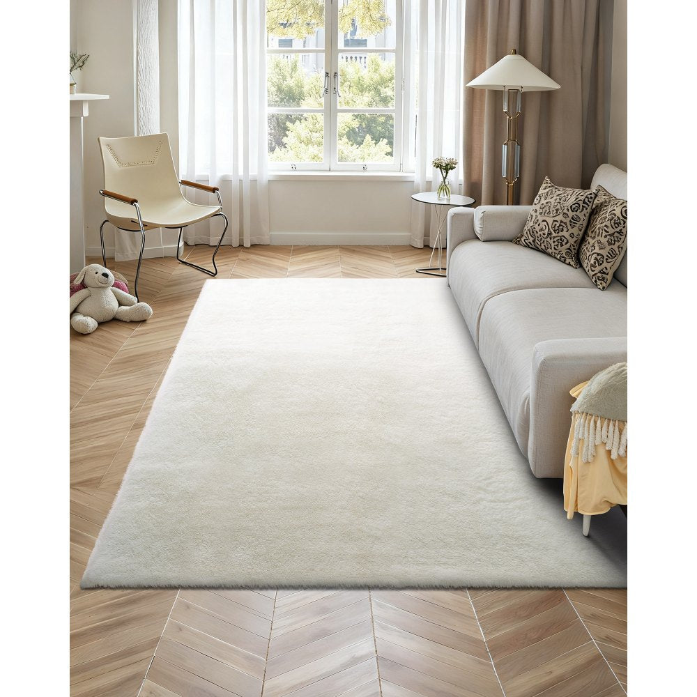 VEVOR Indoor Plush Area Rugs, 8 x 10 ft Soft Plush Carpet, Furry Shag Area Rugs for Living Room, Bedroom, Sunroom, Modern Home Decor Aesthetic, Non-Shedding, Non-Woven, Slip-Resistant, Ivory White