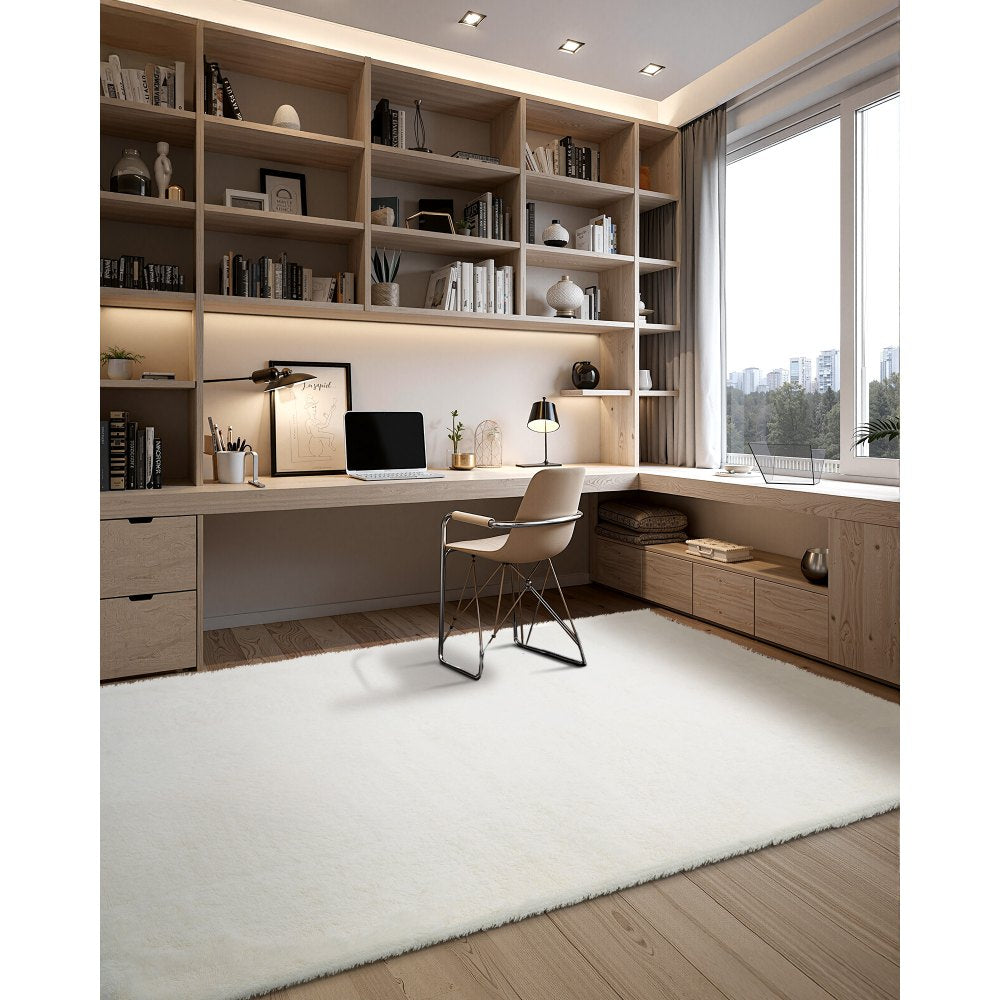 VEVOR Indoor Plush Area Rugs, 8 x 10 ft Soft Plush Carpet, Furry Shag Area Rugs for Living Room, Bedroom, Sunroom, Modern Home Decor Aesthetic, Non-Shedding, Non-Woven, Slip-Resistant, Ivory White