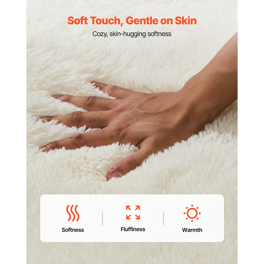 VEVOR Indoor Plush Area Rugs, 8 x 10 ft Soft Plush Carpet, Furry Shag Area Rugs for Living Room, Bedroom, Sunroom, Modern Home Decor Aesthetic, Non-Shedding, Non-Woven, Slip-Resistant, Ivory White