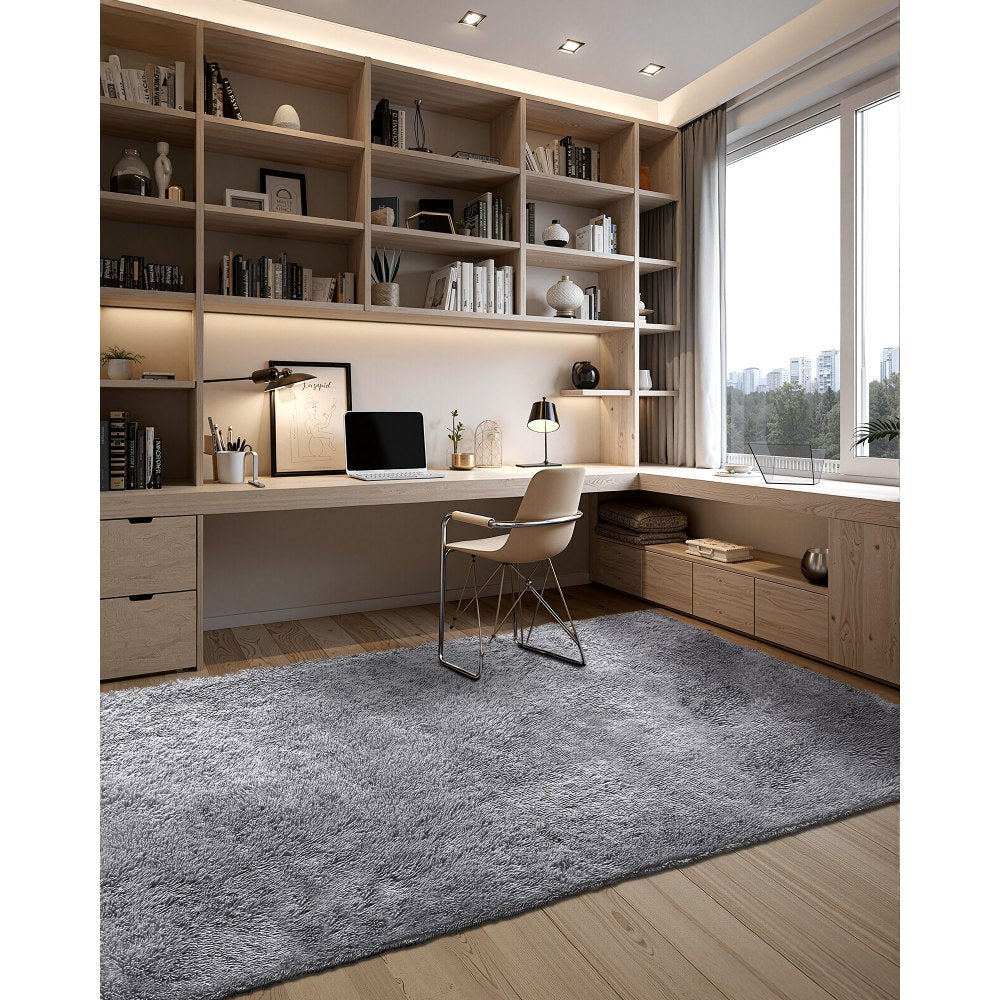 VEVOR Indoor Plush Area Rugs, 8 x 10 ft Soft Plush Carpet, Furry Shag Area Rugs for Living Room, Bedroom, Sunroom, Modern Home Decor Aesthetic, Non-Shedding, Non-Woven, Slip-Resistant, Smoke Gray