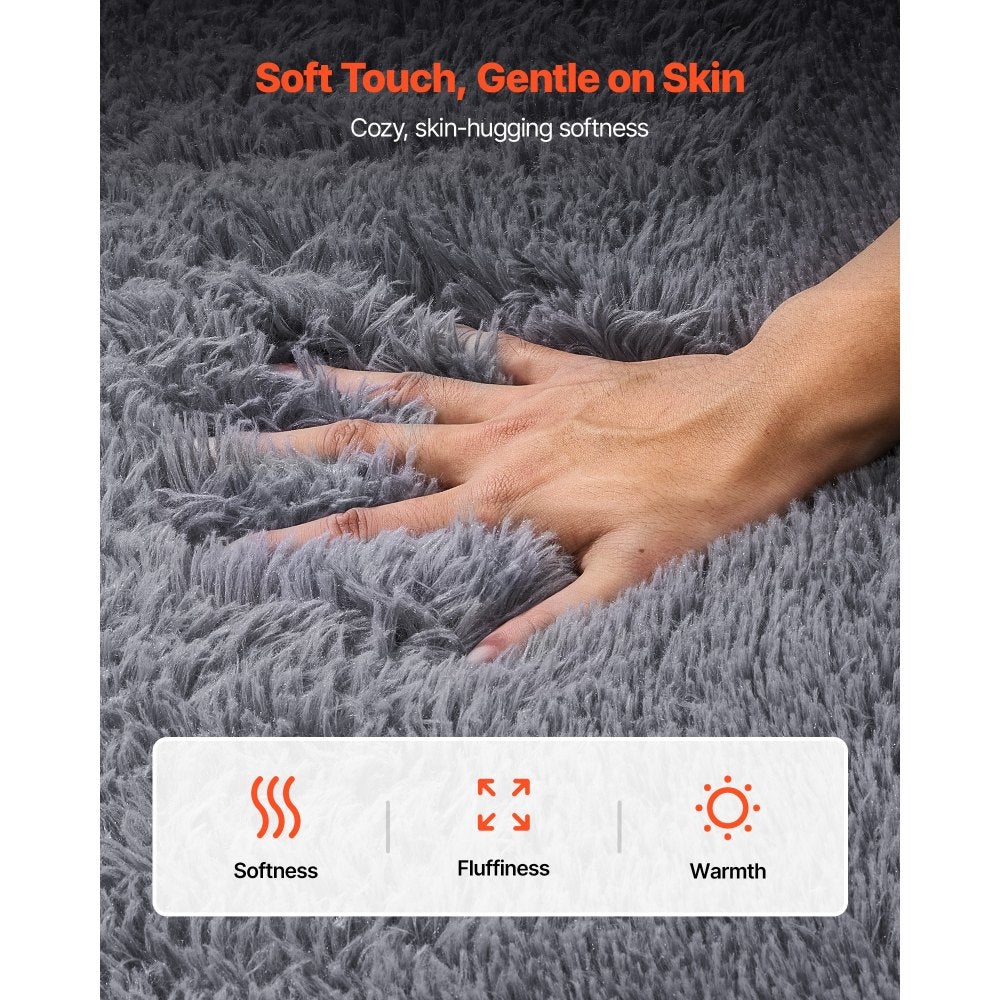 VEVOR Indoor Plush Area Rugs, 8 x 10 ft Soft Plush Carpet, Furry Shag Area Rugs for Living Room, Bedroom, Sunroom, Modern Home Decor Aesthetic, Non-Shedding, Non-Woven, Slip-Resistant, Smoke Gray