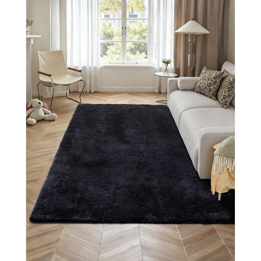 VEVOR Indoor Plush Area Rugs, 8 x 10 ft Soft Plush Carpet, Furry Shag Area Rugs for Living Room, Bedroom, Sunroom, Modern Home Decor Aesthetic, Non-Shedding, Non-Woven, Slip-Resistant, Black