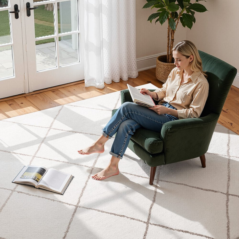 VEVOR Indoor Plush Area Rugs, 8 x 10 ft Plush Carpet, Area Rugs Furry with Long Plushs Pile, Thick & Durable High-Pile Rug for High-Traffic Areas, Bedroom, Non-Shedding & Non-Slip Backing, Beige