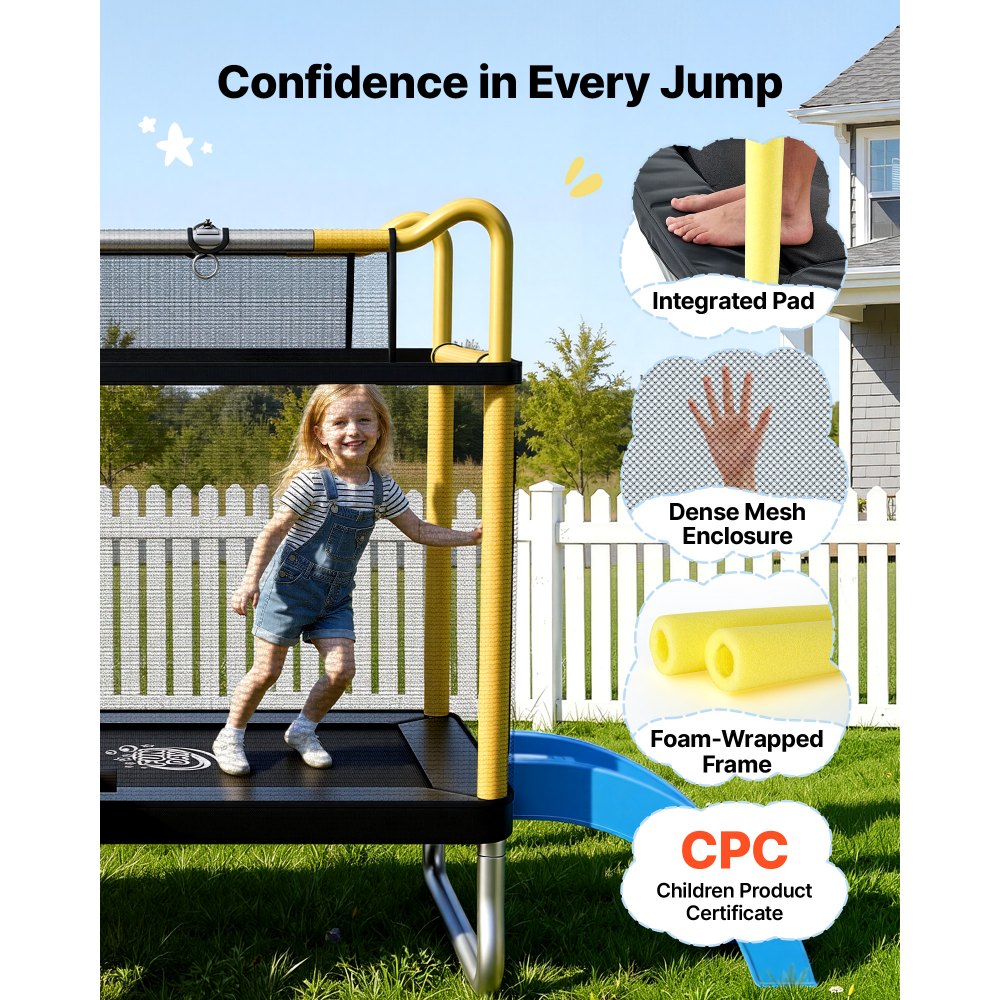 VEVOR Trampoline for Kids, Toddler Mini Trampoline, 132 lbs Capacity Indoor Outdoor Play Toys with Enclosure Net, Slide, and Ring, Easy to Assemble, Christmas Toys Birthday Gifts for Girls Boys