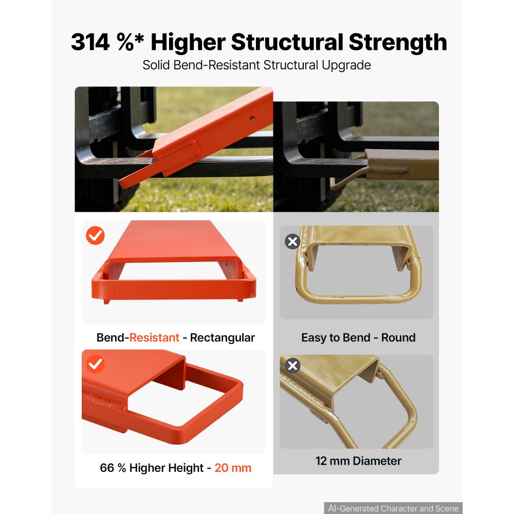 VEVOR Forklift Extensions 60 x 4.5 in, Upgrade Retaining Loop & Bottom Lock, for Forklifts and Forklift Trucks, Heavy-Duty Industrial Pallet Fork Attachments, Extended Load Handling, Orange, 1 Pair