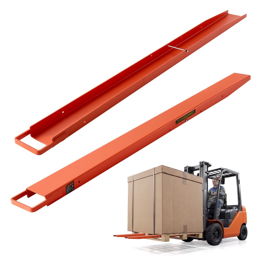 VEVOR Forklift Extensions 72 x 4.5 in, Upgrade Retaining Loop & Bottom Lock, for Forklifts and Forklift Trucks, Heavy-Duty Industrial Pallet Fork Attachments, Extended Load Handling, Orange, 1 Pair