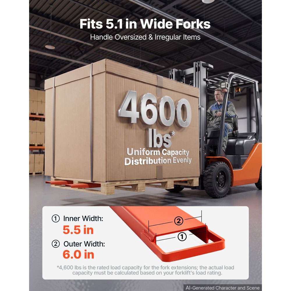 VEVOR Forklift Extensions 84 x 5.5 in, Upgrade Retaining Loop & Bottom Lock, for Forklifts and Forklift Trucks, Heavy-Duty Industrial Pallet Fork Attachments, Extended Load Handling, Orange, 1 Pair