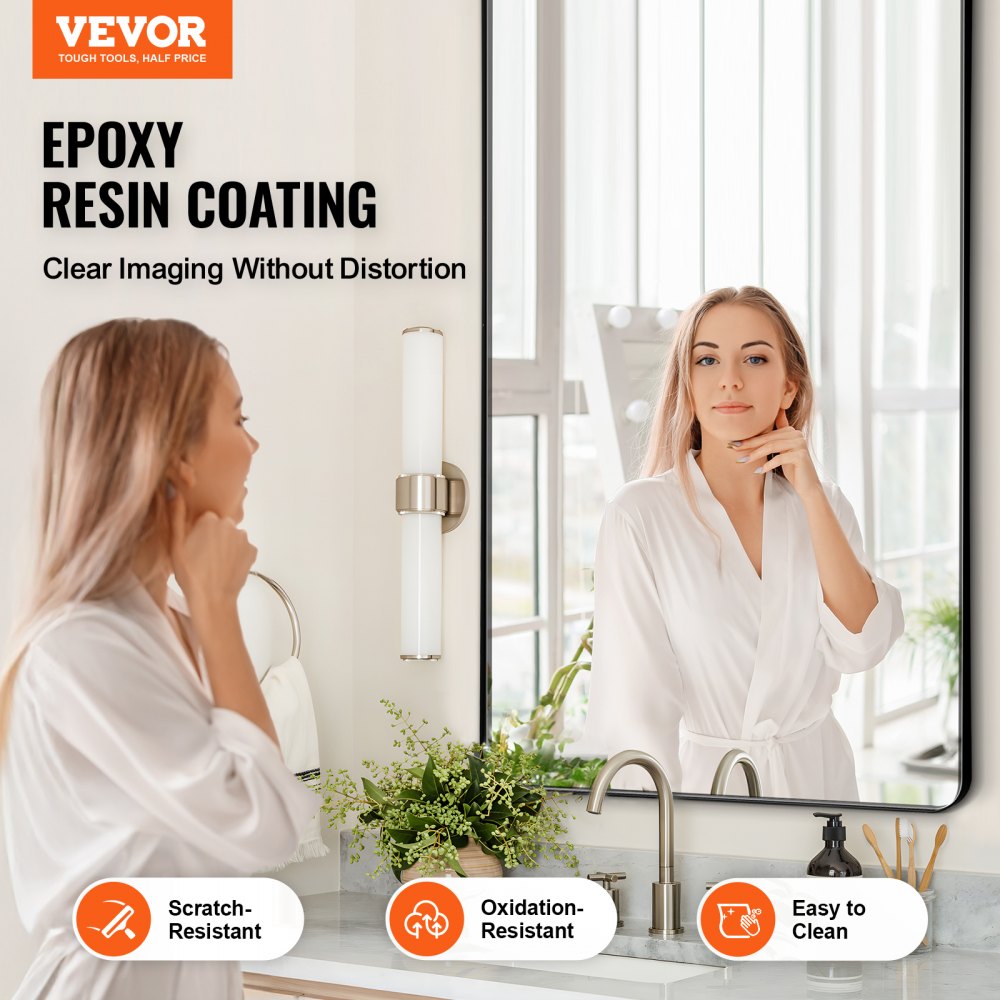 VEVOR Wall Mounted Makeup Mirror, 0.15" Thick, 30" x 48" Mirror with Aluminium Alloy Frame & Explosion-Proof Film, Scratch-Resistant Mirror with Z-Shaped Bracket, Fit for Bathroom/Bedroom/Living Room