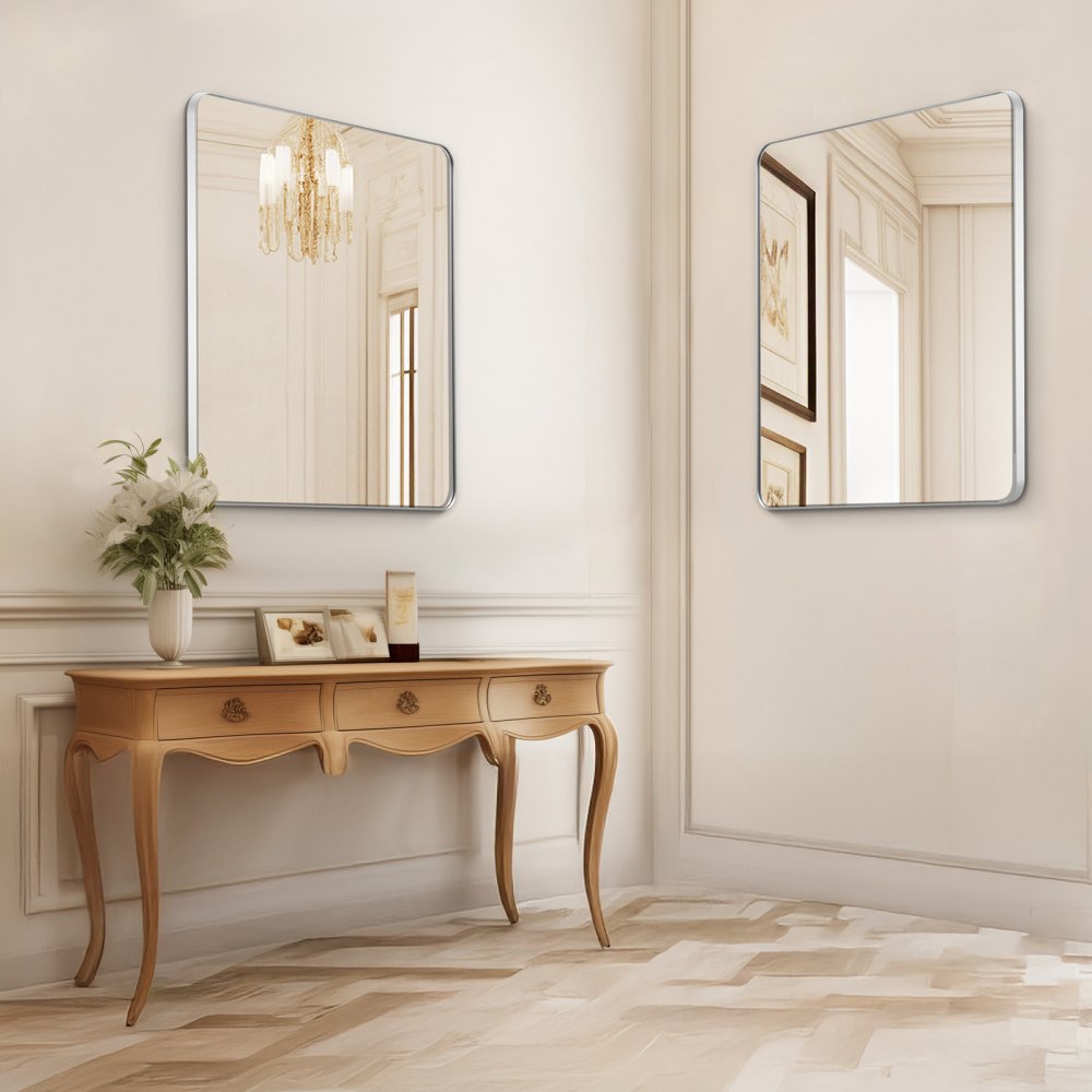 VEVOR Wall Mounted Makeup Mirror, 0.15" Thick, 36" x 36" Mirror with Aluminium Alloy Frame & Explosion-Proof Film, Scratch-Resistant Mirror with Z-Shaped Bracket, Fit for Bathroom/Bedroom/Living Room