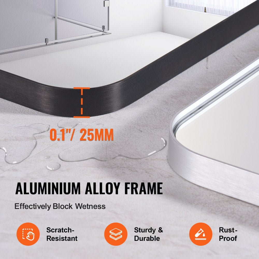 VEVOR Wall Mounted Makeup Mirror, 0.15" Thick, 36" x 36" Mirror with Aluminium Alloy Frame & Explosion-Proof Film, Scratch-Resistant Mirror with Z-Shaped Bracket, Fit for Bathroom/Bedroom/Living Room