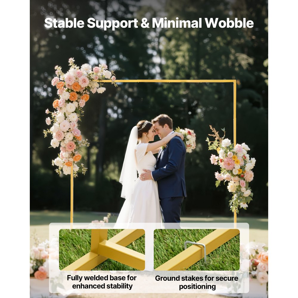 VEVOR Arch Backdrop Stand, 6.6 x 6.6 ft, Stable Structure, Easy Assembly, Square Gold Metal Arch Backdrop Stand for Wedding, Birthday Party, Graduation, Holiday Celebration, and Ceremony Decoration