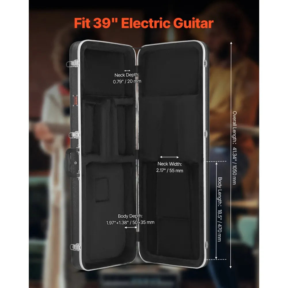 VEVOR Electric Guitar Hard Case, 41.34 in Rectangular Guitar Hard Case, With Lock Latch Key Handle, ABS Padding Soft Lining Water-Resistant Hard Shell Guitar Case, for 39 in Electric Guitar, Black