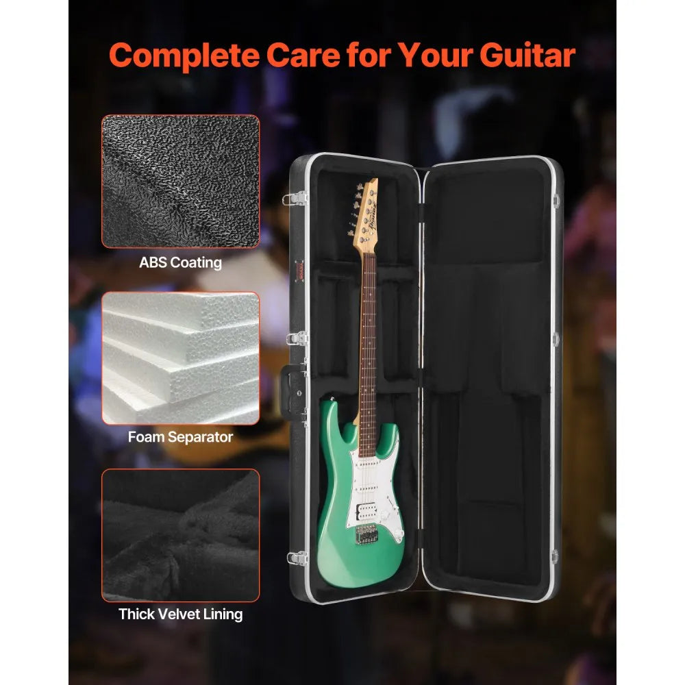 VEVOR Electric Guitar Hard Case, 41.34 in Rectangular Guitar Hard Case, With Lock Latch Key Handle, ABS Padding Soft Lining Water-Resistant Hard Shell Guitar Case, for 39 in Electric Guitar, Black