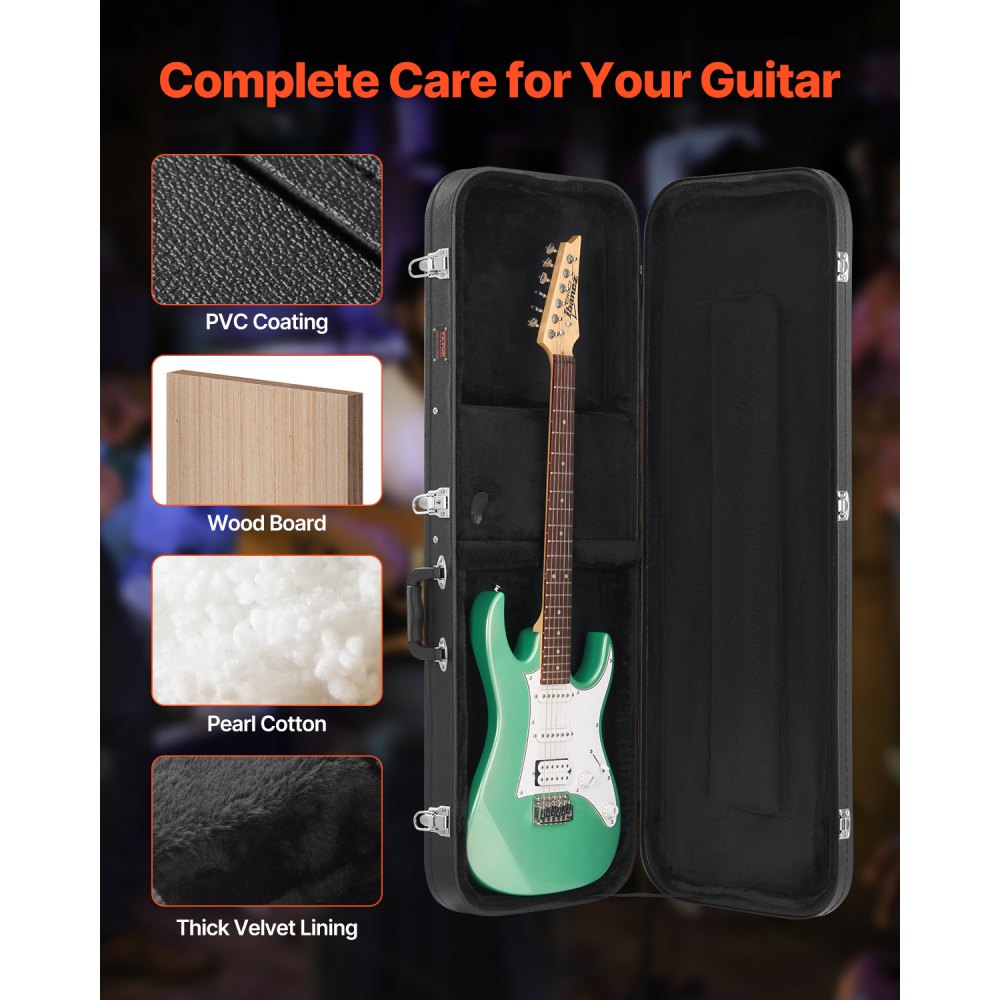 VEVOR Electric Guitar Hard Case, 43.11 in Rectangular Guitar Hard Case, With Lock Latch Keys Handle, PVC Padding Soft Lining Water-Resistant Hard Shell Guitar Cases, for 39 in Electric Guitars, Black
