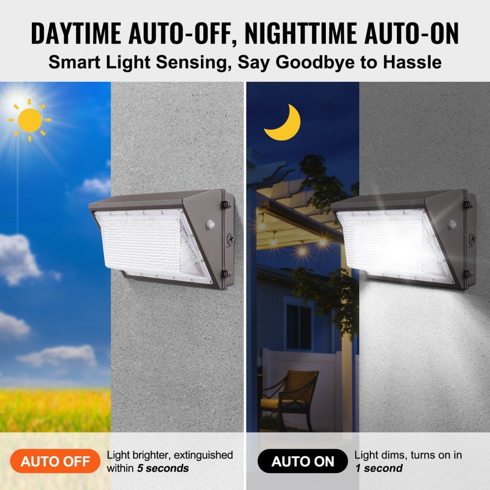 VEVOR 4PCs LED Wall Pack Lights, 100W 10800LM, 5000K Commercial Outdoor Lights Security Lighting Fixture, with Intelligent Light Sensing 180 LED beads Energy Saving for Garages Yards, IP65 Waterproof