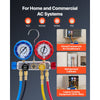VEVOR AC Manifold Gauge Set for R22 R404A R410A R12 Refrigerants, 4 Way AC Gauges with 5 ft Hoses for Automotive & Household Air Conditioning Maintenance, Evacuation Vacuuming Charging and Recovery