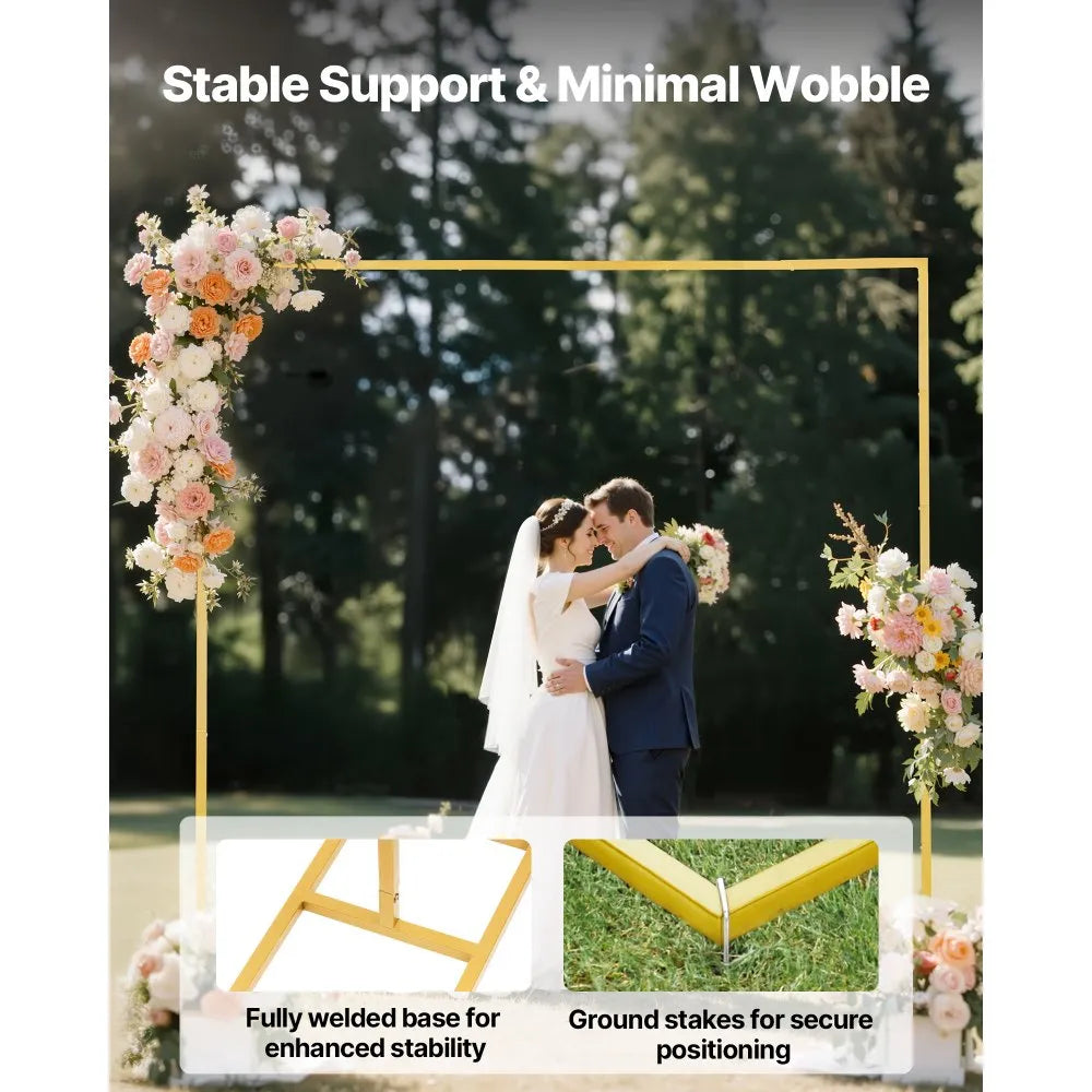 VEVOR Arch Backdrop Stand, 8 x 8 ft, Stable Structure, Easy Assembly, Square Gold Metal Arch Backdrop Stand for Wedding, Birthday Party, Graduation, Holiday Celebration, and Ceremony Decoration