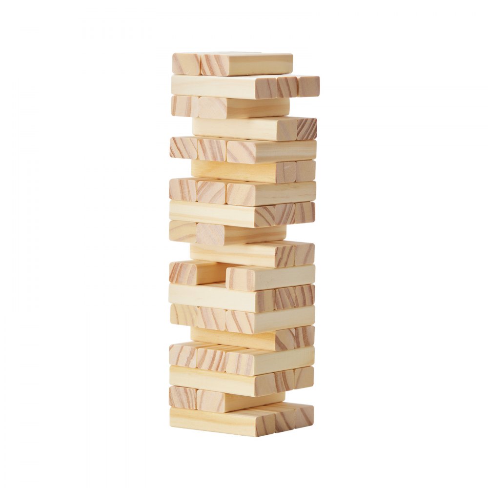 VEVOR Tumbling Timber Toy, 54 Blocks Tumble Tower Blocks Game, Pine Wood Tumbling Tower Game with Storage Crate, Wooden Stacking Game for 1 or More Players, Tumble Tower Family Game for Indoor/Outdoor