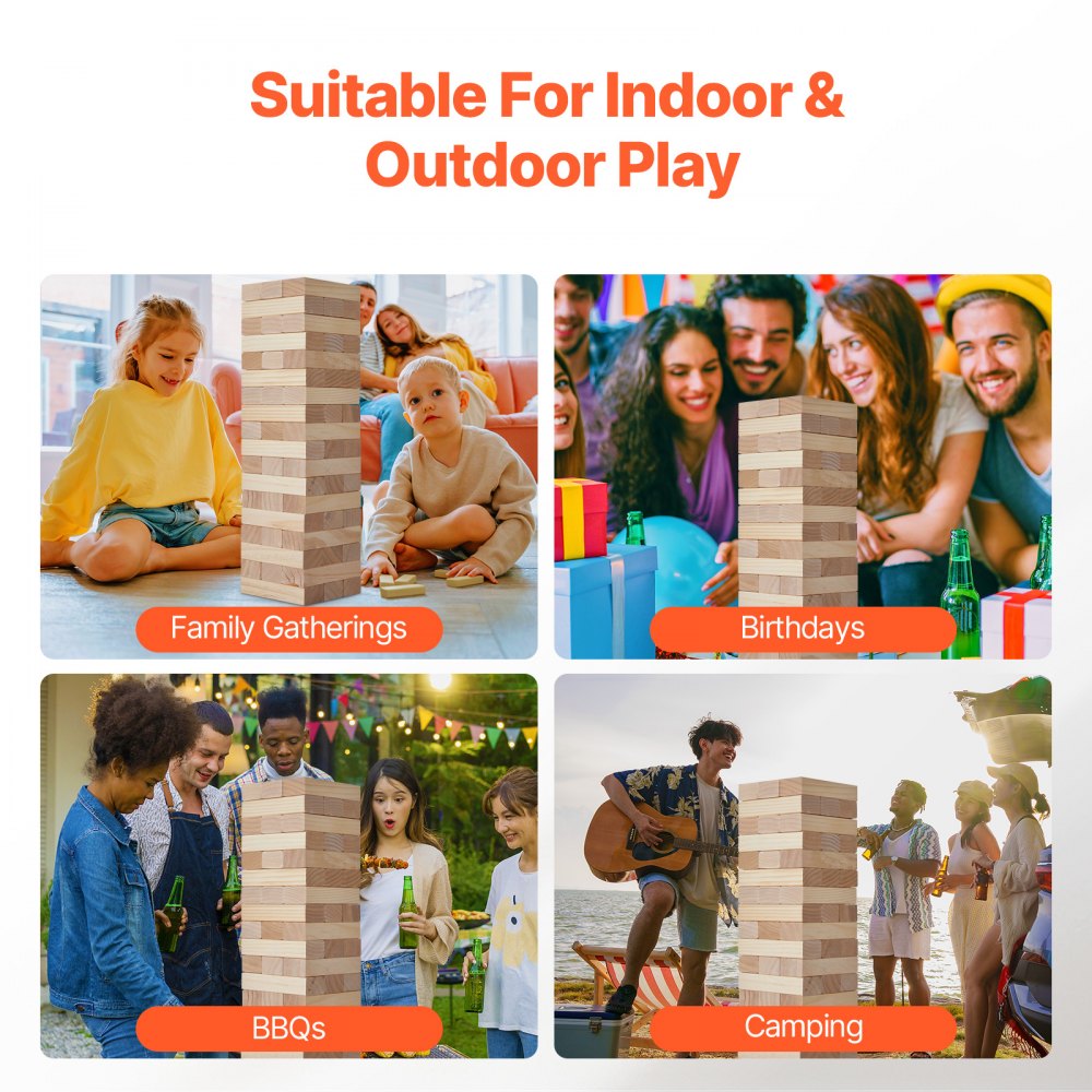VEVOR Tumbling Timber Toy, 54 Blocks Medium Tumble Tower Blocks Game, Pine Wood Tumbling Tower Game with Carry Bag and Scoreboard, Wooden Stacking Game, Tumble Tower Family Games for Indoor/Outdoor