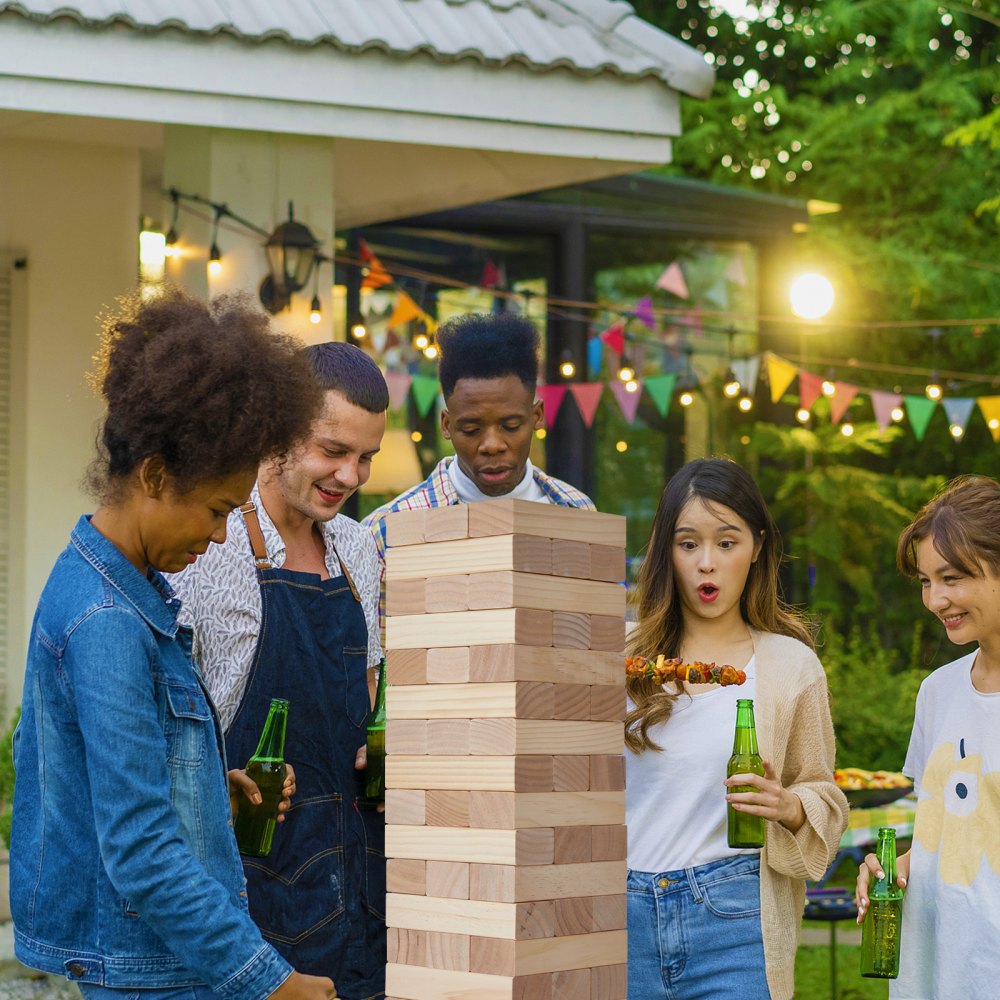 VEVOR Tumbling Timber Toy, 54 Blocks Medium Tumble Tower Blocks Game, Pine Wood Tumbling Tower Game with Carry Bag and Scoreboard, Wooden Stacking Game, Tumble Tower Family Games for Indoor/Outdoor