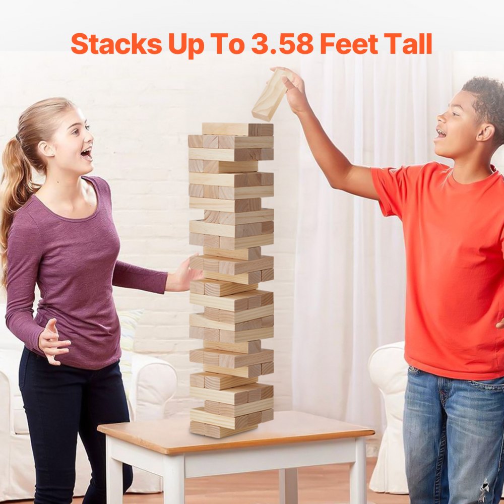VEVOR Tumbling Timber Toy, 54 Blocks Large Tumble Tower Blocks Game, Pine Wood Tumbling Tower Game with Carry Bag and Scoreboard, Wooden Stacking Game, Tumble Tower Family Games for Indoor/Outdoor
