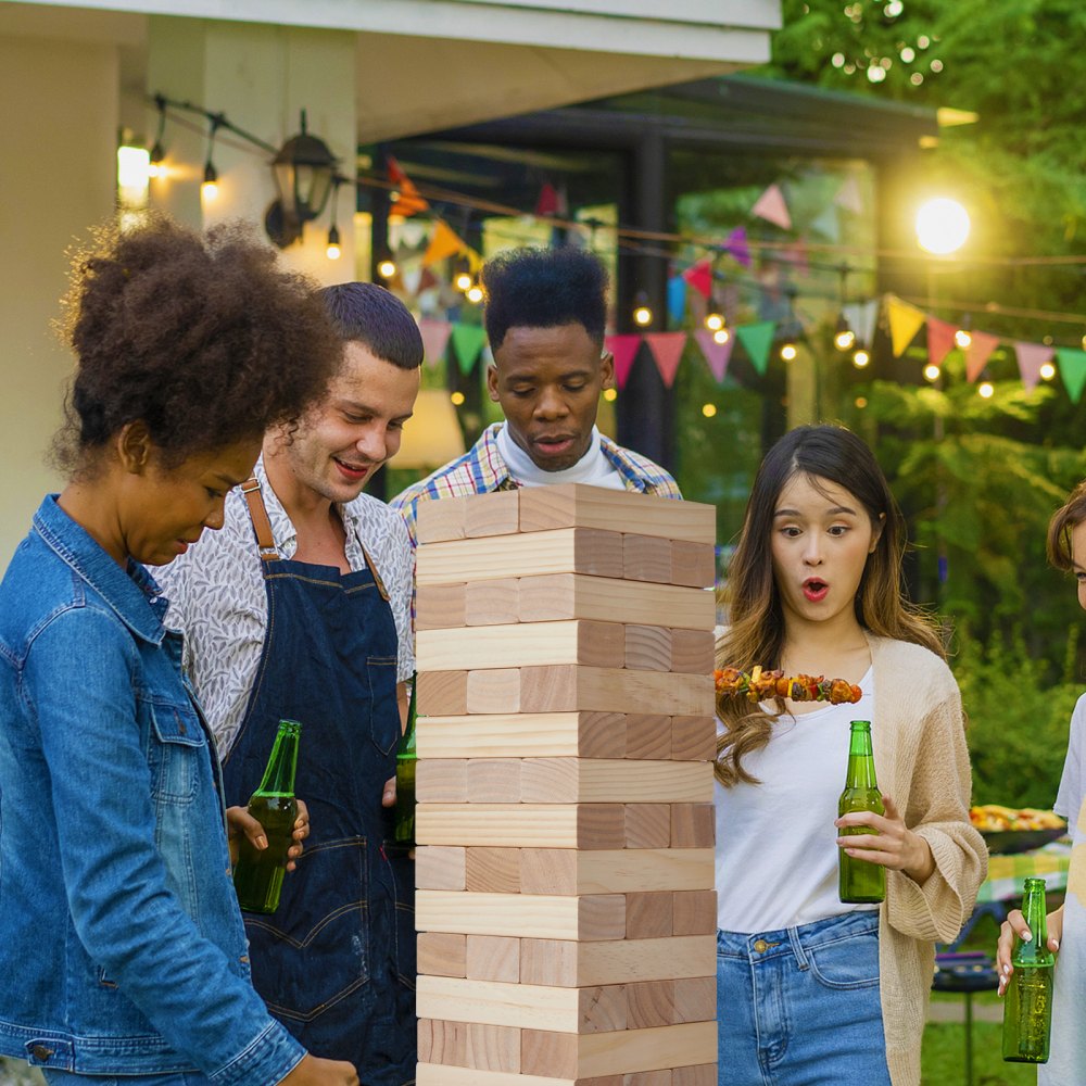 VEVOR Tumbling Timber Toy, 54 Blocks Large Tumble Tower Blocks Game, Pine Wood Tumbling Tower Game with Carry Bag and Scoreboard, Wooden Stacking Game, Tumble Tower Family Games for Indoor/Outdoor