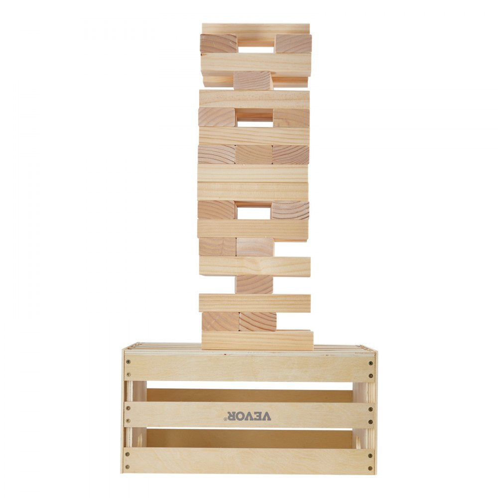 VEVOR Tumbling Timber Toy, 60 Blocks Giant Tumble Tower Blocks Game, Pine Wood Tumbling Tower Game with Storage Crate and Scoreboard, Wooden Stacking Game, Tumble Tower Family Games for Indoor/Outdoor