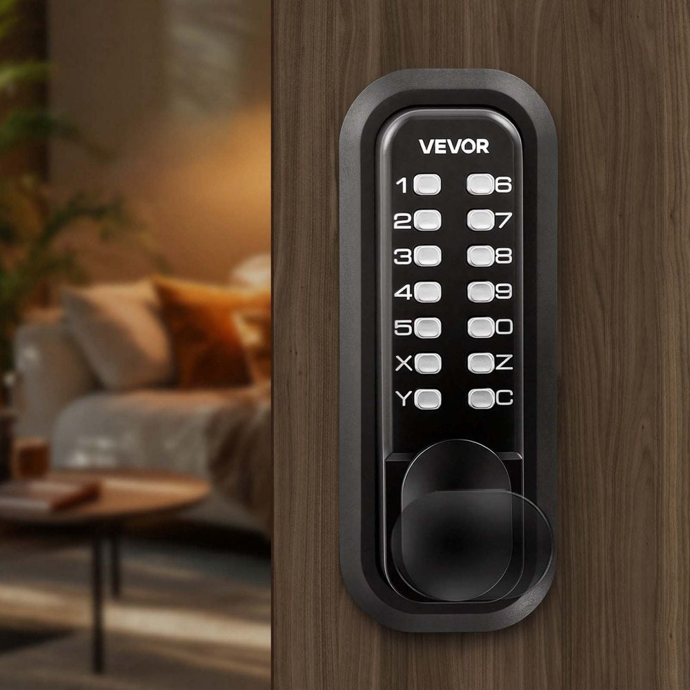 VEVOR Mechanical Keyless Entry Door Lock, 2.0 Code Upgrade, 4-7 Digits Code, Single-Sided Push Button Combination Mechanical Keypad Door Knob, Auto Locking, for Garden Gates, Indoor or Outdoor, Black