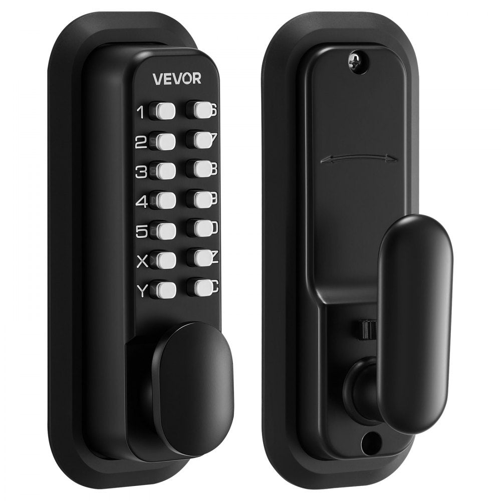VEVOR Mechanical Keyless Entry Door Lock, 2.0 Code Upgrade, 4-7 Digits Code, Single-Sided Push Button Combination Mechanical Keypad Door Knob, Auto Locking, for Garden Gates, Indoor or Outdoor, Black