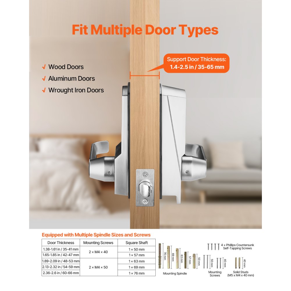 VEVOR Mechanical Keyless Entry Door Lock, 14 Key Mechanical Door Lock with Keys, Mechanical Keypad Door Lock with Handle, Stainless Steel Waterproof Keyless Gate Lock, for Home Office Outdoor Garage