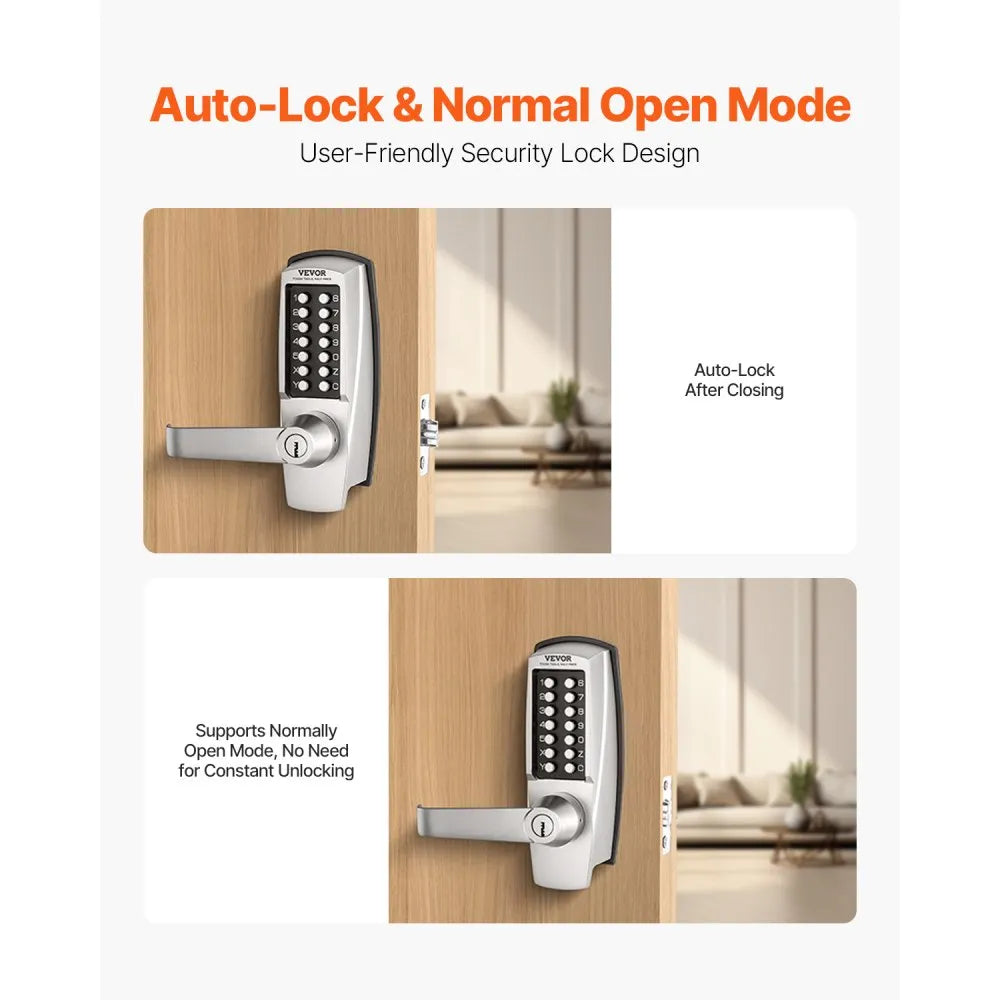 VEVOR Mechanical Keyless Entry Door Lock, 14 Key Mechanical Door Lock with Keys, Mechanical Keypad Door Lock with Handle, Stainless Steel Waterproof Keyless Gate Lock, for Home Office Outdoor Garage