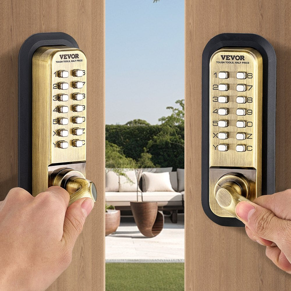 VEVOR Mechanical Keyless Entry Door Lock, 14 Key Mechanical Door Lock, Mechanical Keypad Door Lock with Handle, Double-Sided Stainless Steel Waterproof Keyless Gate Lock, for Home Office Fence Garage